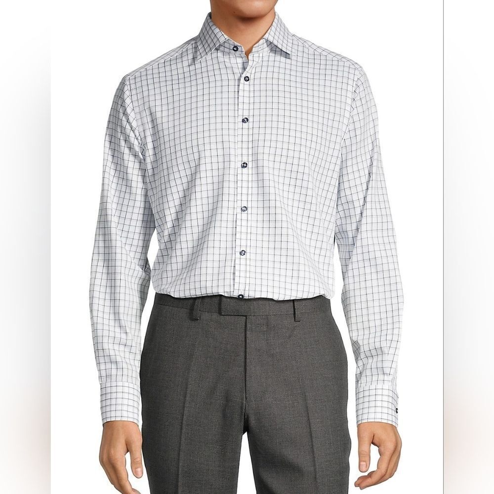 Size Medium Denver Hayes‎ Never Iron Modern Fit Long Sleeve Collared Button Down